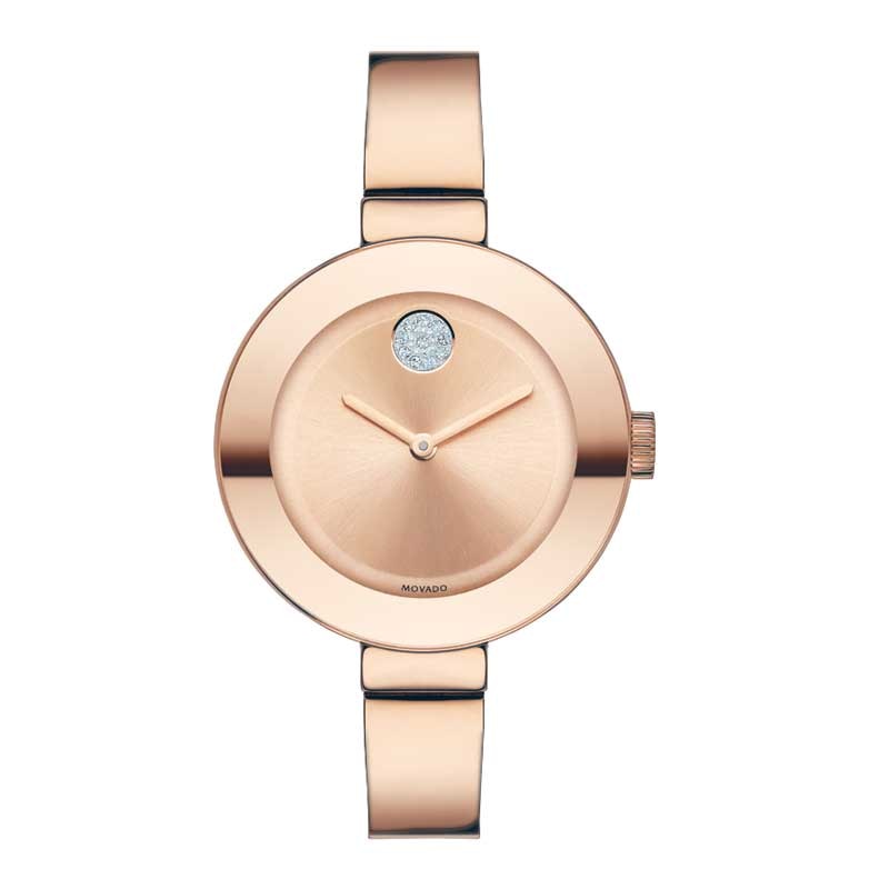 Main Image 1 of Ladies' Movado Bold® Crystal Rose-Tone Bangle Watch (Model: 3600202)