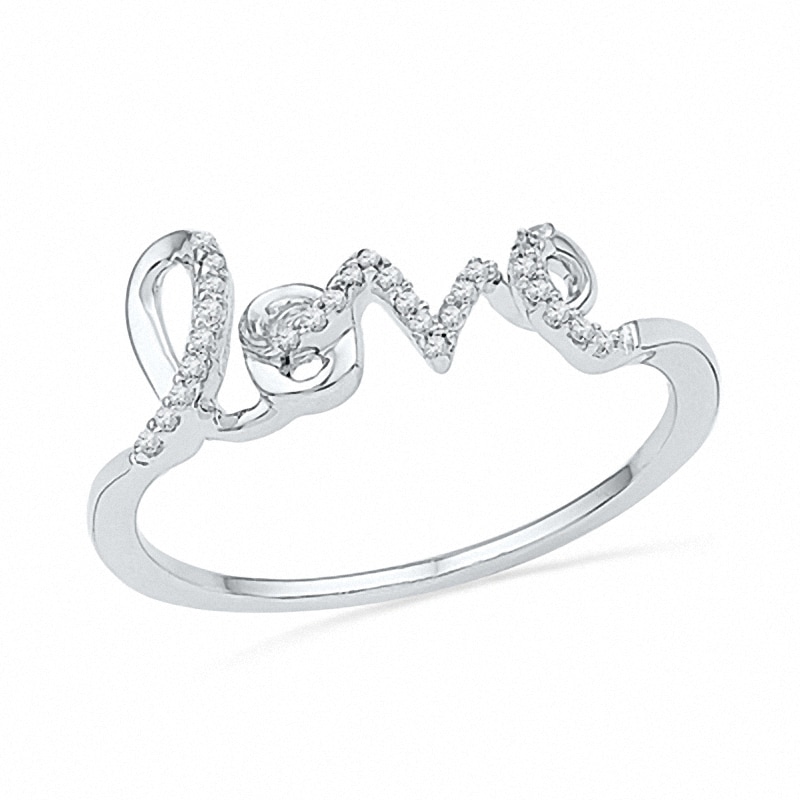 Main Image 1 of Diamond Accent Cursive "LOVE" Ring in Sterling Silver