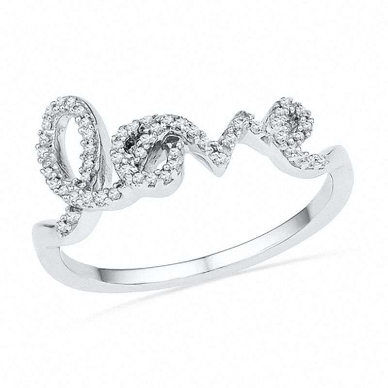 0.16 CT. T.W. Diamond Cursive "LOVE" Ring in 10K White Gold