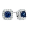 Thumbnail Image 0 of 5.0mm Cushion-Cut Lab-Created Blue and White Sapphire Frame Stud Earrings in Sterling Silver