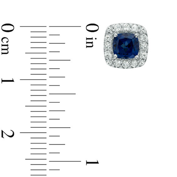 5.0mm Cushion-Cut Lab-Created White Sapphire Frame Stud Earrings in Sterling Silver