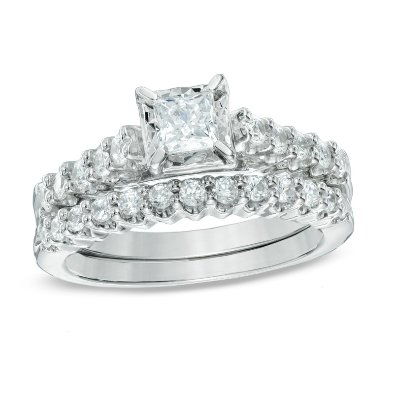 Main Image 1 of 1.00 CT. T.W. Princess-Cut Diamond Bridal Set in 14K White Gold