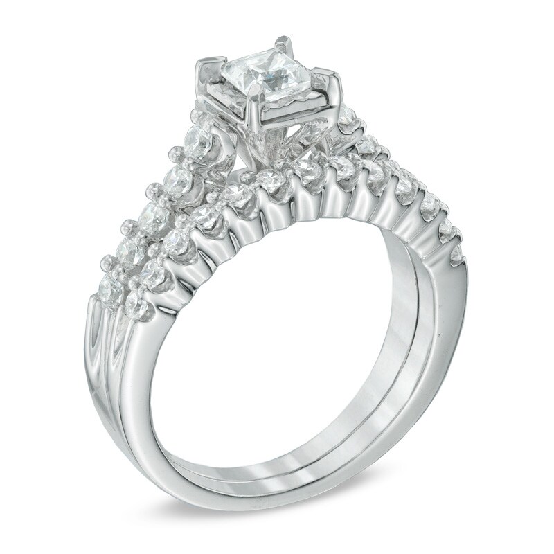 Main Image 2 of 1.00 CT. T.W. Princess-Cut Diamond Bridal Set in 14K White Gold