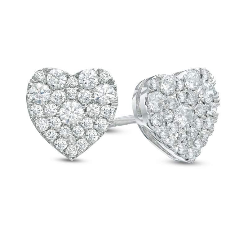 Main Image 1 of 0.50 CT. T.W. Diamond Heart-Shaped Cluster Stud Earrings in 10K White Gold