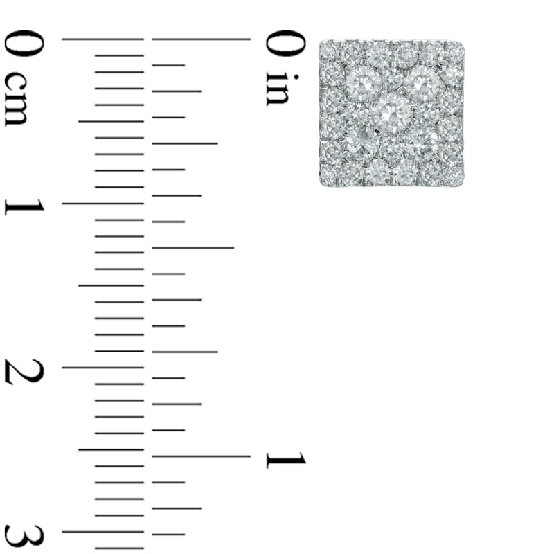 Main Image 2 of 0.50 CT. T.W. Diamond Square Cluster Stud Earrings in 10K White Gold