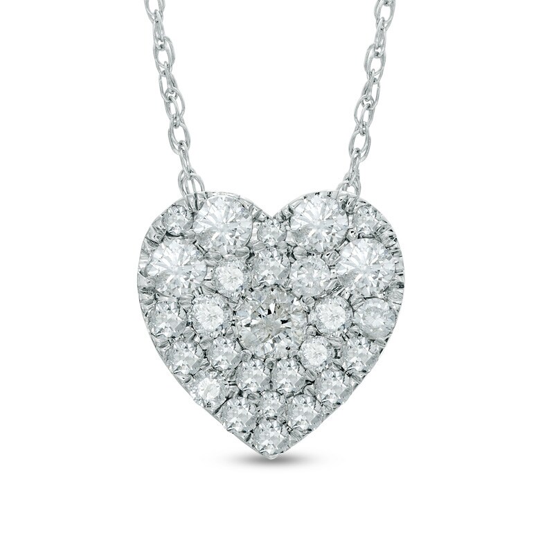 Main Image 1 of 0.50 CT. T.W. Diamond Heart-Shaped Cluster Pendant in 10K White Gold
