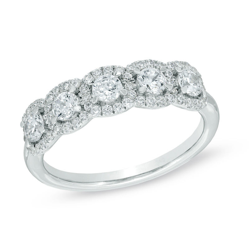 1.00 CT. T.W. Certified Canadian Diamond Five Stone Framed Anniversary Ring in 14K White Gold (I/I2)
