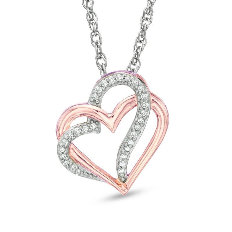 Diamond Accent Double Heart Pendant in 10K Rose Gold