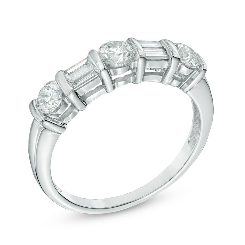 1.00 CT. T.W. Diamond Alternating Anniversary Band 14K White Gold