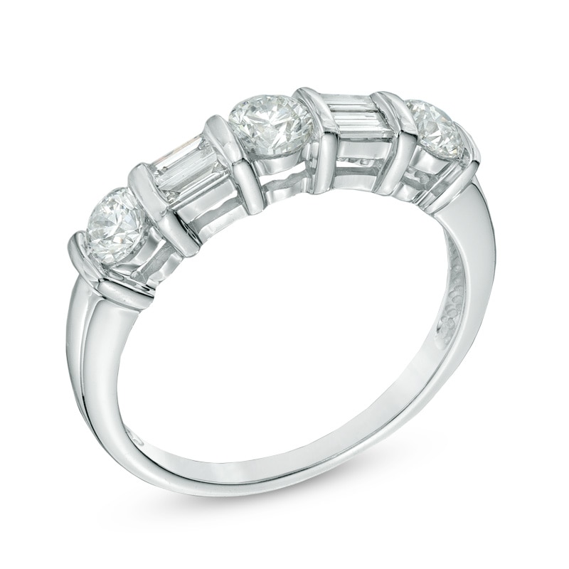 1.00 CT. T.W. Diamond Alternating Anniversary Band in 14K White Gold