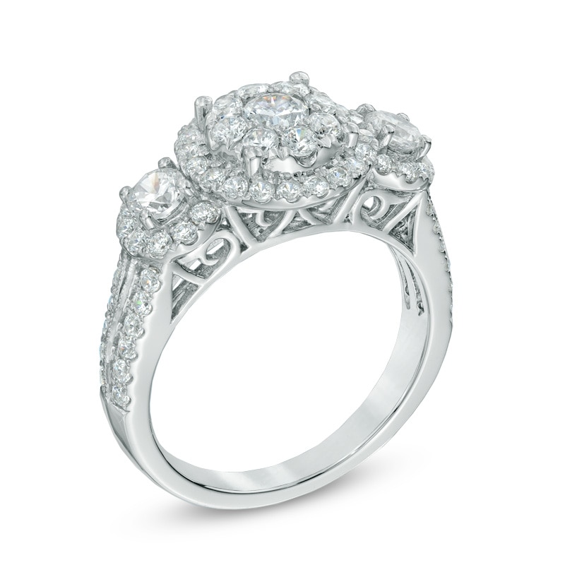 1.50 CT. T.W. Diamond Frame Three Stone Engagement Ring in 14K White Gold