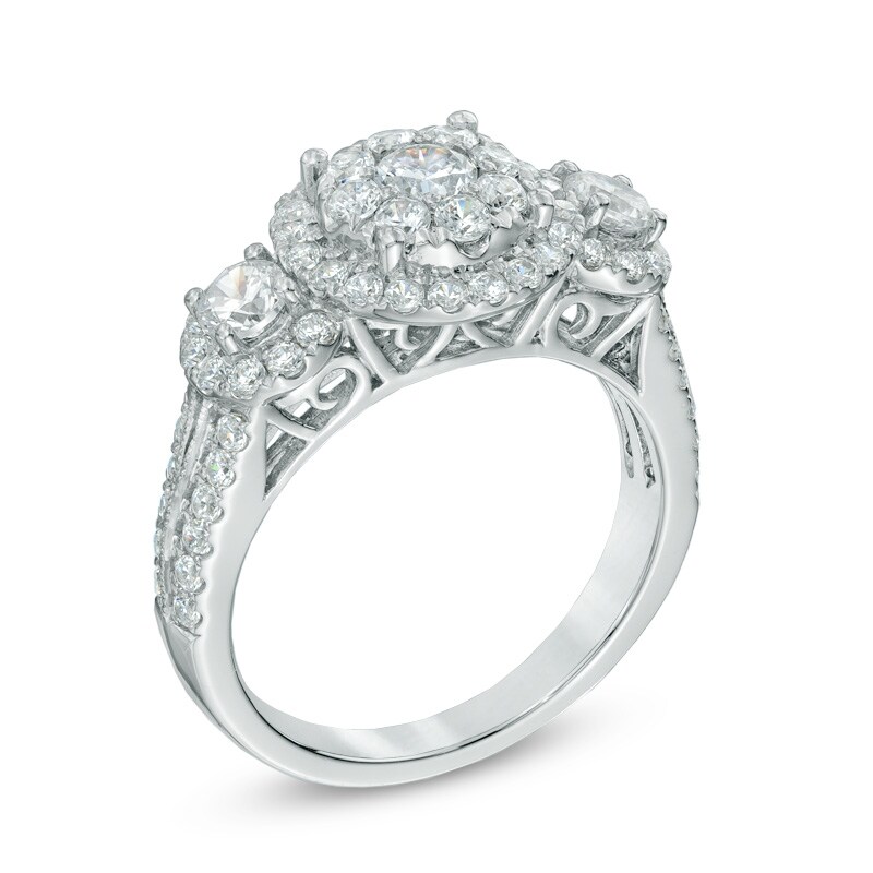 Main Image 2 of 1.50 CT. T.W. Diamond Frame Three Stone Engagement Ring in 14K White Gold