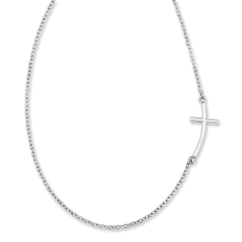 Offset Curved Cross Necklace in Sterling Silver
