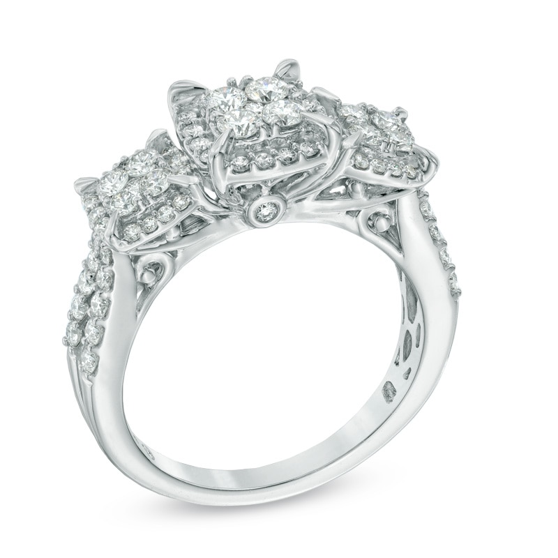 1.00 CT. T.W. Quad Diamond Three Stone Frame Engagement Ring in 10K White Gold
