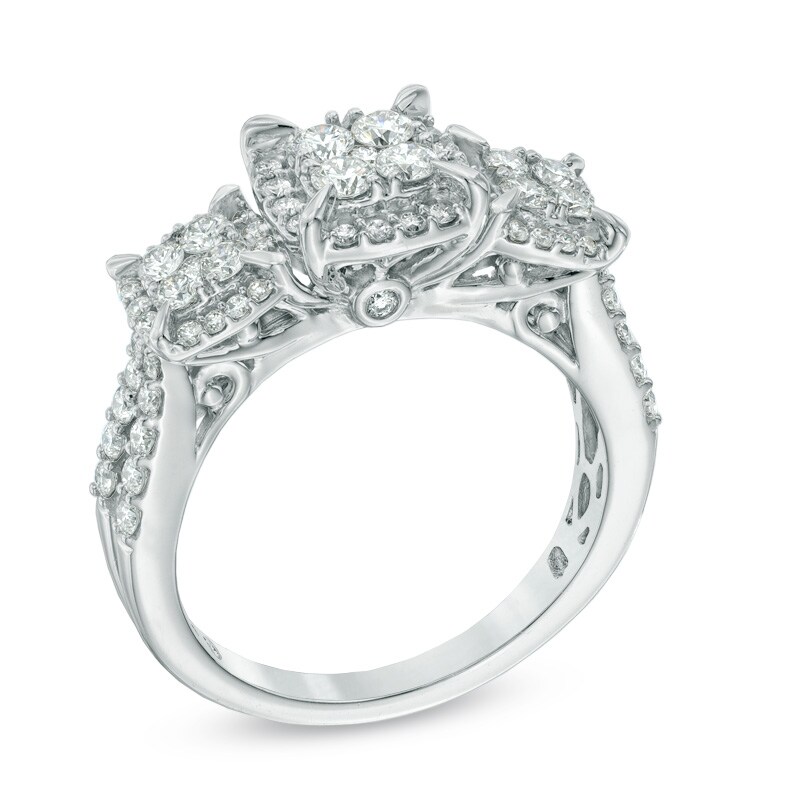 Main Image 2 of 1.00 CT. T.W. Quad Diamond Three Stone Frame Engagement Ring in 10K White Gold