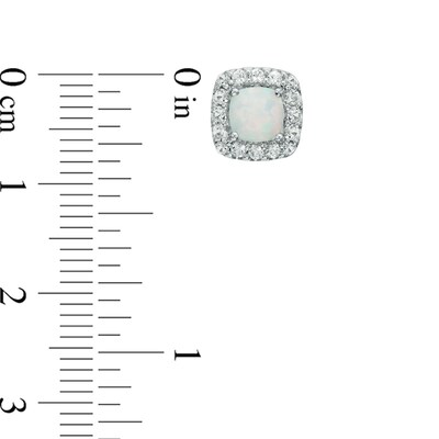 5.0mm Cushion-Cut Lab-Created Opal and White Sapphire Frame Stud Earrings in Sterling Silver