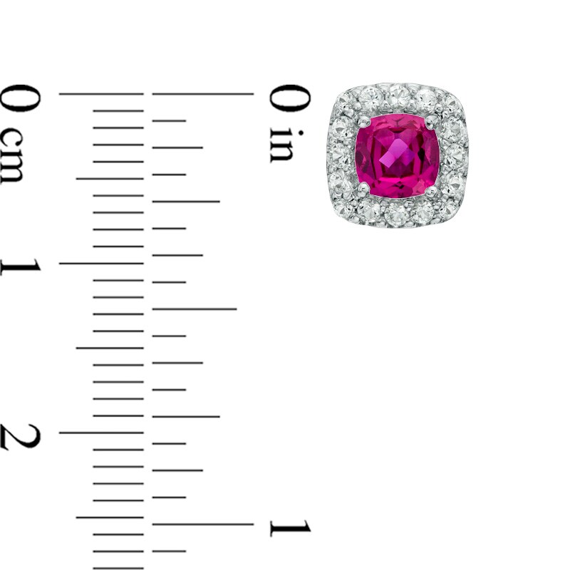 5.0mm Cushion-Cut Lab-Created White Sapphire Frame Stud Earrings in Sterling Silver