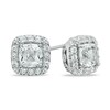 Thumbnail Image 1 of 5.0mm Cushion-Cut Lab-Created White Sapphire Frame Stud Earrings in Sterling Silver