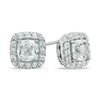 Thumbnail Image 0 of 5.0mm Cushion-Cut Lab-Created White Sapphire Frame Stud Earrings in Sterling Silver