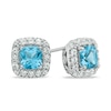 Thumbnail Image 0 of 5.0mm Cushion-Cut Swiss Blue Topaz and Lab-Created White Sapphire Frame Stud Earrings in Sterling Silver