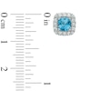 Thumbnail Image 1 of 5.0mm Cushion-Cut Swiss Blue Topaz and Lab-Created White Sapphire Frame Stud Earrings in Sterling Silver