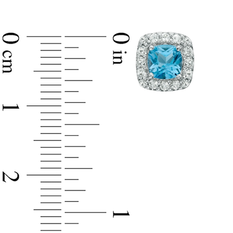 5.0mm Cushion-Cut Swiss Blue Topaz and Lab-Created White Sapphire Frame Stud Earrings in Sterling Silver