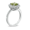 Thumbnail Image 1 of 7.0mm Cushion-Cut Peridot and Lab-Created White Sapphire Frame Ring in Sterling Silver