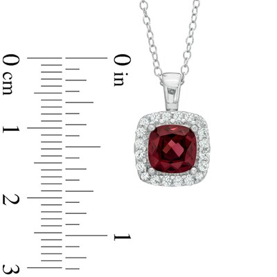 7.0mm Cushion-Cut Garnet and Lab-Created White Sapphire Frame Pendant in Sterling Silver
