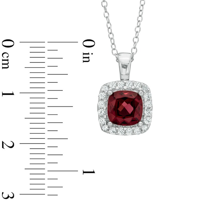 Main Image 2 of 7.0mm Cushion-Cut Garnet and Lab-Created White Sapphire Frame Pendant in Sterling Silver