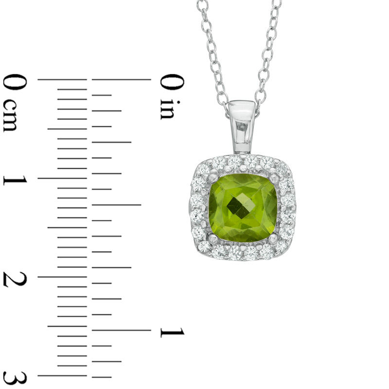 7.0mm Cushion-Cut Peridot and Lab-Created White Sapphire Frame Pendant in Sterling Silver