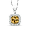 7.0mm Cushion-Cut Citrine and Lab-Created White Sapphire Frame Pendant in Sterling Silver