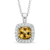 Thumbnail Image 0 of 7.0mm Cushion-Cut Citrine and Lab-Created White Sapphire Frame Pendant in Sterling Silver