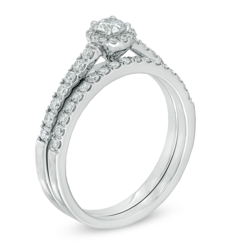 0.60 CT. T.W. Certified Diamond Frame Bridal Set in 14K White Gold (I/SI2)