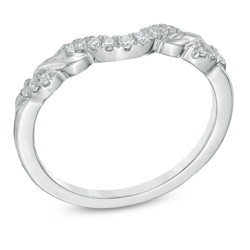 Main Image 2 of Ladies' 0.12 CT. T.W. Diamond Contour Wedding Band in 14K White Gold