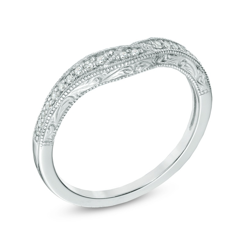 0.12 CT. T.W. Diamond Vintage-Style Contour Wedding Band in 14K White Gold|Peoples Jewellers