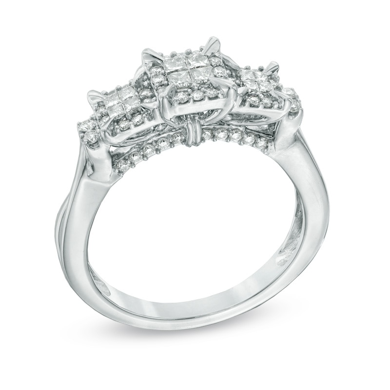 0.50 CT. T.W. Princess-Cut Quad Diamond Frame Three Stone Engagement Ring in 10K White Gold