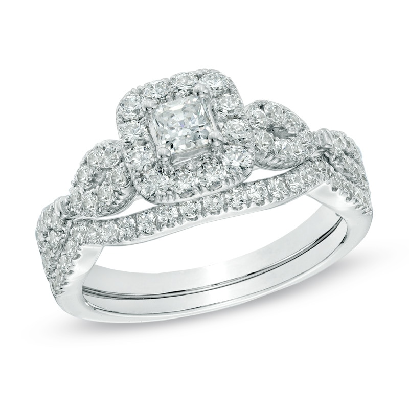 1.00 CT. T.W. Princess-Cut Diamond Frame Bridal Set in 14K White Gold