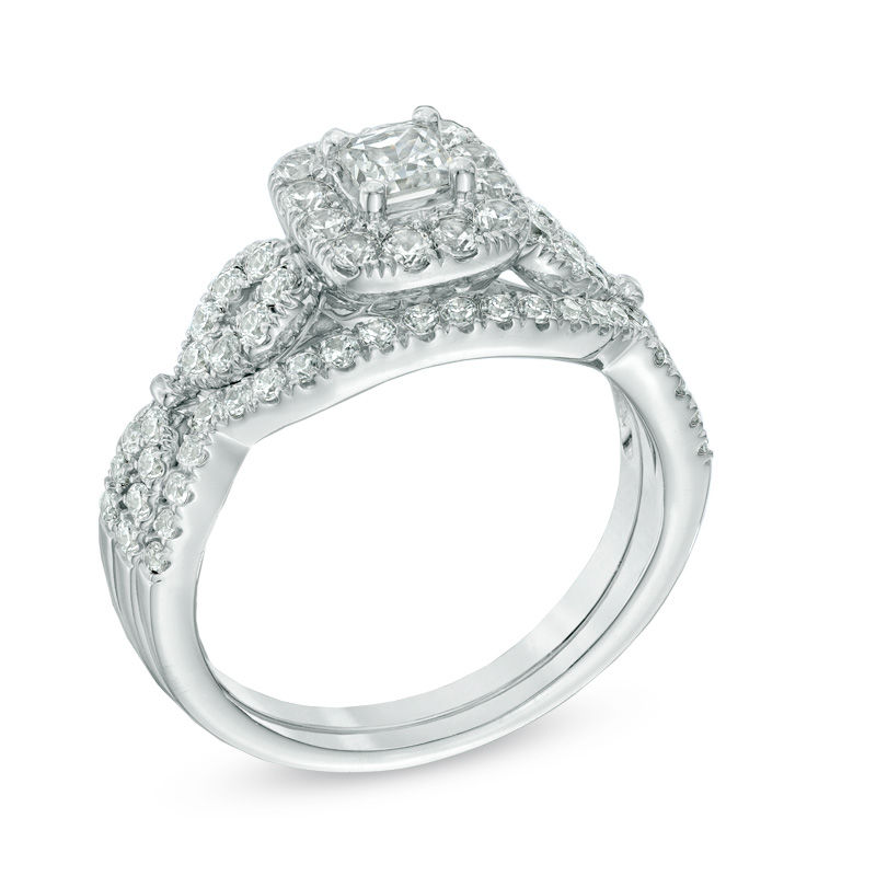 1.00 CT. T.W. Princess-Cut Diamond Frame Bridal Set in 14K White Gold