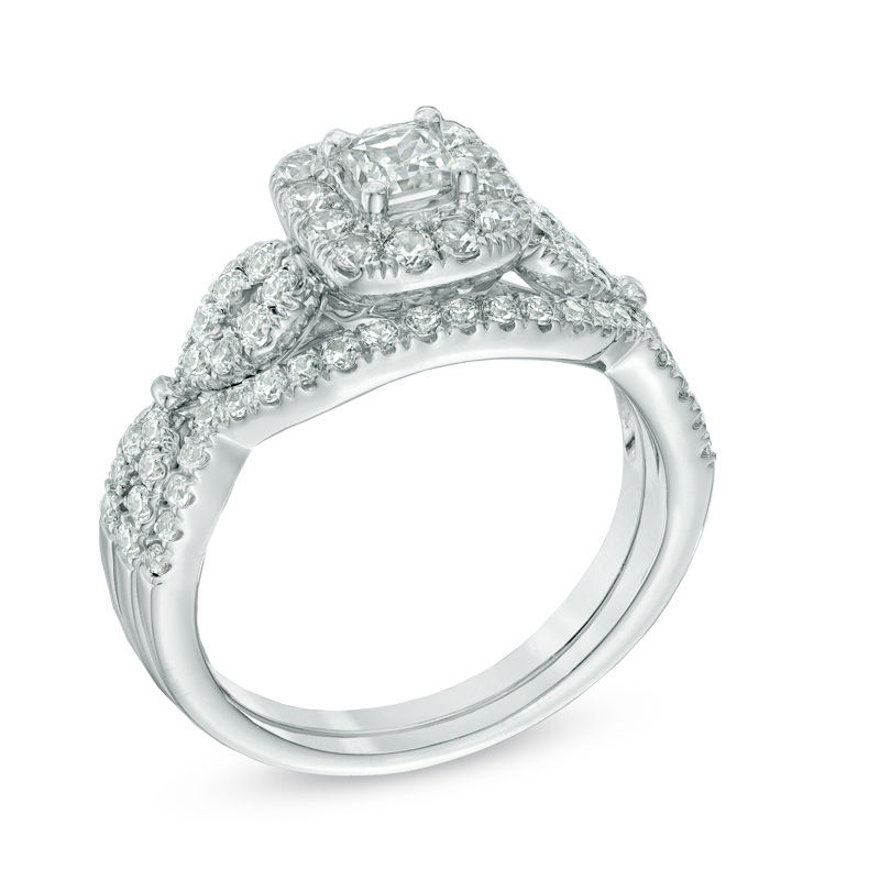 Main Image 2 of 1.00 CT. T.W. Princess-Cut Diamond Frame Bridal Set in 14K White Gold