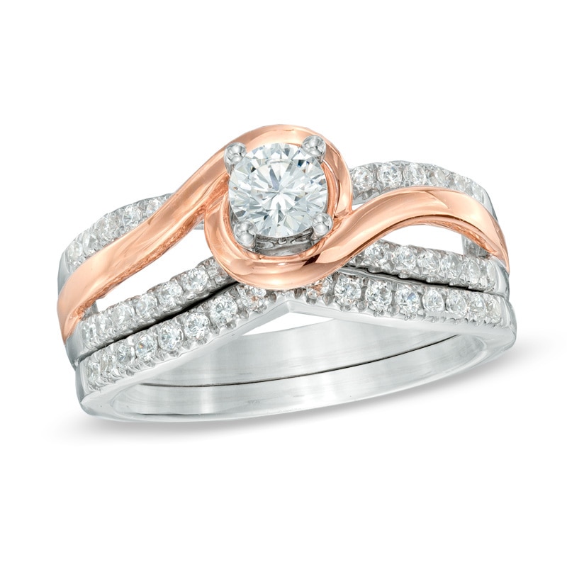 0.75 CT. T.W. Diamond Swirl Bridal Set in 14K Two-Tone Gold