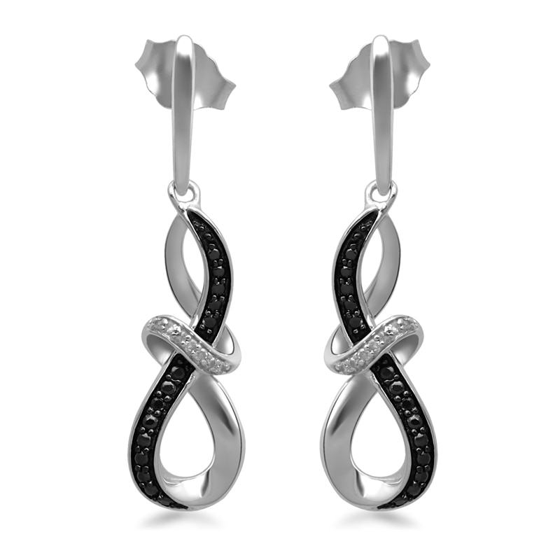 Main Image 1 of 0.04 CT. T.W. Enhanced Black and White Diamond Abstract Infinity Drop Earrings in Sterling Silver