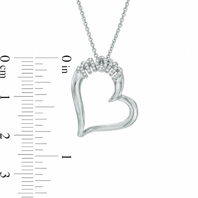 0.10 CT. T.W. Diamond Tilted "MOM" Heart Pendant in Sterling Silver