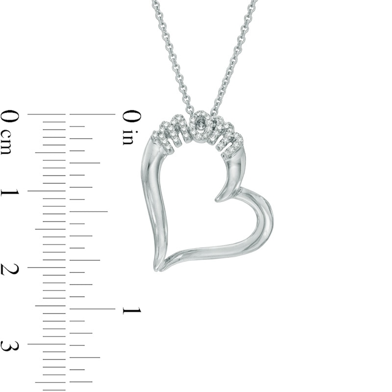 0.10 CT. T.W. Diamond Tilted "MOM" Heart Pendant in Sterling Silver