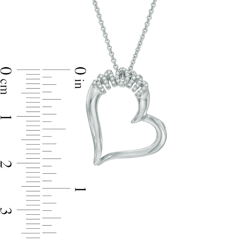 Main Image 2 of 0.10 CT. T.W. Diamond Tilted "MOM" Heart Pendant in Sterling Silver