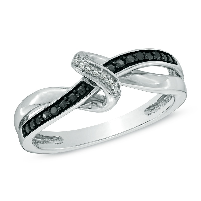 0.04 CT. T.W. Enhanced Black and White Diamond Abstract Infinity Knot Ring in Sterling Silver