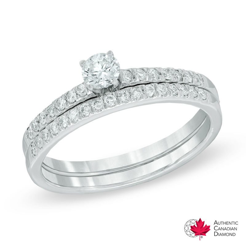 Main Image 1 of 0.45 CT. T.W. Certified Canadian Diamond Bridal Set in 14K White Gold (I/I2)