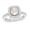 Thumbnail Image 0 of 6.5 - 7.0mm Cultured Freshwater Pearl and Lab-Created White Sapphire Frame Ring in Sterling Silver