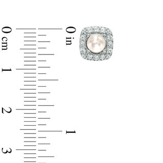 4.5-5.0mm Freshwater Cultured Pearl and Lab-Created White Sapphire Frame Stud Earrings in Sterling Silver