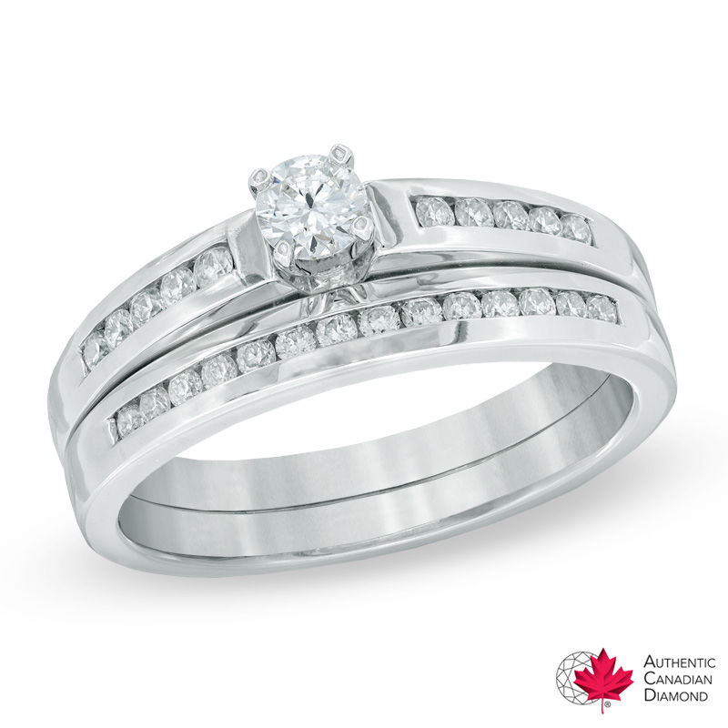 Main Image 1 of 0.45 CT. T.W. Certified Canadian Diamond Bridal Set in 14K White Gold (I/I2)