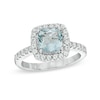 7.0mm Cushion-Cut Lab-Created Blue Spinel and White Sapphire Frame Ring in Sterling Silver